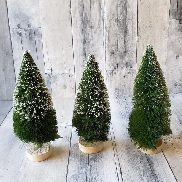 Bottle Brush Trees (Set of 3) Green and White Glitter/Frost - Picture 1 of 3